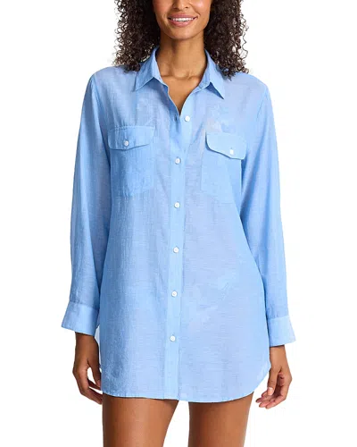 Tommy Bahama Relaxed Boyfriend Shirt Swim Cover-up In Blue