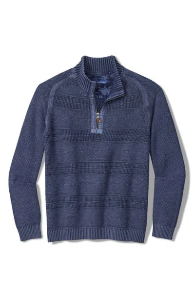 Tommy Bahama Saltwater Textured Cotton Half Zip Sweater In Gray