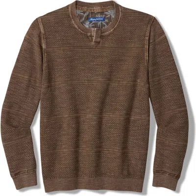 Tommy Bahama Saltwater Tide Abaco Cotton Split Neck Sweater In Brown