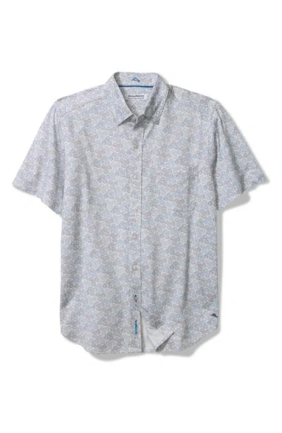 Tommy Bahama San Lucio Tri Leaf Geo Print Islandzone® Short Sleeve Button-up Shirt In Avalanche