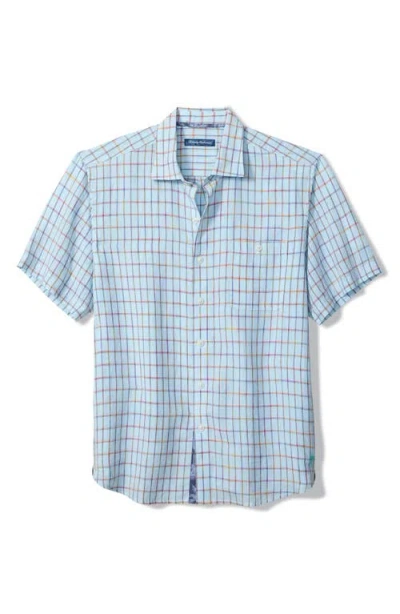 Tommy Bahama Sand Linen Manati Plaid Short Sleeve Linen Blend Button-up Shirt In Blue