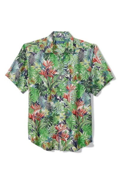 Tommy Bahama Sand Linen Verde Gardens Floral Short Sleeve Linen Blend Button-up Shirt In Green