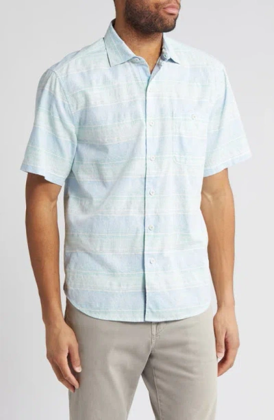 Tommy Bahama Sardinia Stripe Floral Jacquard Short Sleeve Button-up Shirt In Horizon Blue