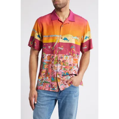 Tommy Bahama Scenic To Believe It Border Print Camp Shirt In Beach Blossom