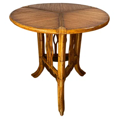 Pre-owned Tommy Bahama Sculpted Bamboo Side Table With Hand Decorated Top In Brown