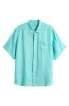 Tommy Bahama Sea Glass Breezer Classic Fit Short Sleeve Linen Button-up Shirt In Blue