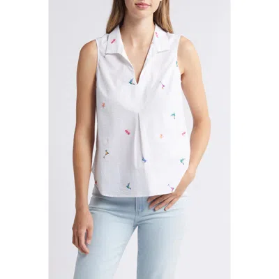 Tommy Bahama Seaside Party Embroidered Stretch Cotton Sleeveless Top In White