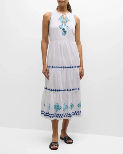 Tommy Bahama Shell Embroidered Tiered Maxi Dress In White