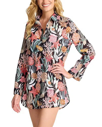 Tommy Bahama Shell Sands Boyfriend Shirt Swim Cover-up In Multi