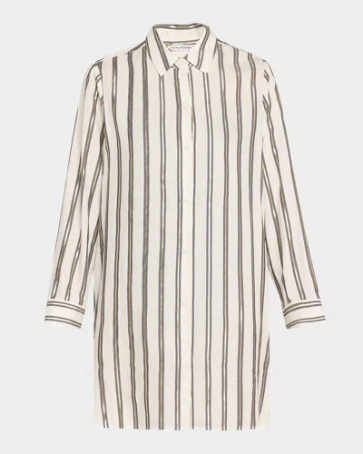 Tommy Bahama Shimmer Stripe Boyfriend Shirt In Mare Navy