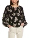 Tommy Bahama Shimmering Shores Tie Neck Blouse In Black