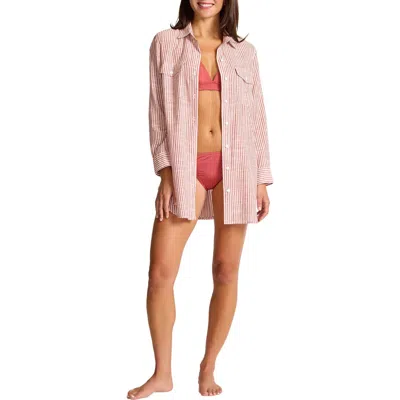 Tommy Bahama Shoreline Stripe Cotton Cover-up Shirtdress In Pink