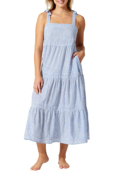 Tommy Bahama Shoreline Stripe Midi Cover-up Dress In Beaming Blue