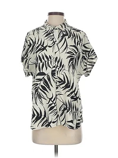 Pre-owned Tommy Bahama Short Sleeve Silk Top Ivory Tropical Pattern Mock Neckline Tops In White