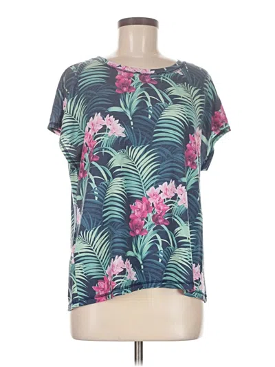 Pre-owned Tommy Bahama Short Sleeve Top Teal Tropical Pattern Scoop Neck Tops In Blue