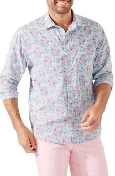 Tommy Bahama Siesta Key Etched Gardens Floral Button-up Shirt In Blue
