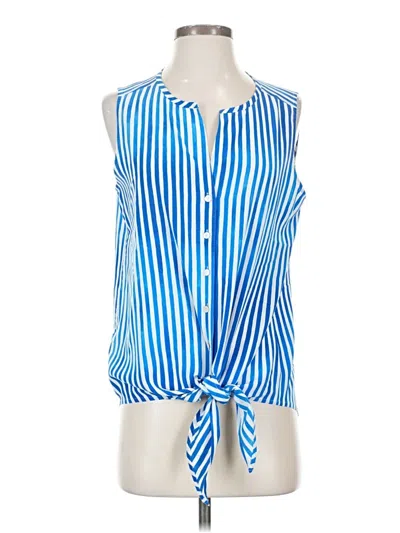Pre-owned Tommy Bahama Sleeveless Silk Top Blue Tie Neck Tops