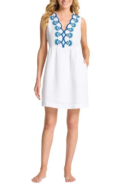 TOMMY BAHAMA TOMMY BAHAMA ST. LUCIA EMBROIDERED SLEEVELESS LINEN BLEND COVER-UP DRESS