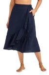 Tommy Bahama St. Lucia Linen Blend Cover-up Wrap Skirt In Mare Navy