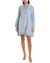 Tommy Bahama St. Lucia Split Neck Linen-blend Mini Dress In Blue