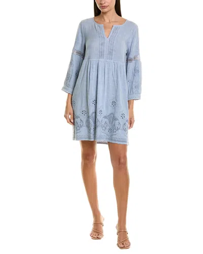 Tommy Bahama St. Lucia Split Neck Linen-blend Mini Dress In Blue