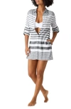 Tommy Bahama St. Lucia Stripe Long Sleeve Linen Blend Cover-up Tunic In Gray