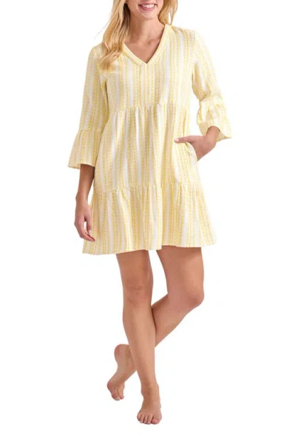 Tommy Bahama Stripe Cotton Tiered Cover-up Dress In Bright Pineapple