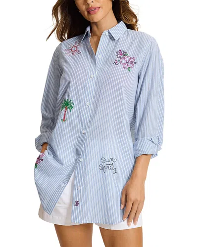 Tommy Bahama Summer Embroidered Boyfriend Shirt In Blue