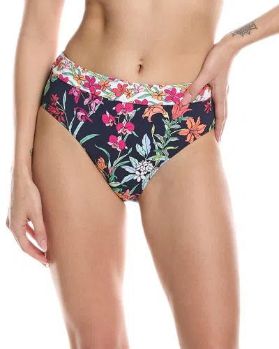 Tommy Bahama Summer Floral High-waist Bikini Bottom In Black