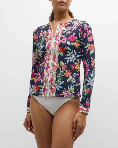 Tommy Bahama Summer Floral Rashguard Swim Top In Mare Navy