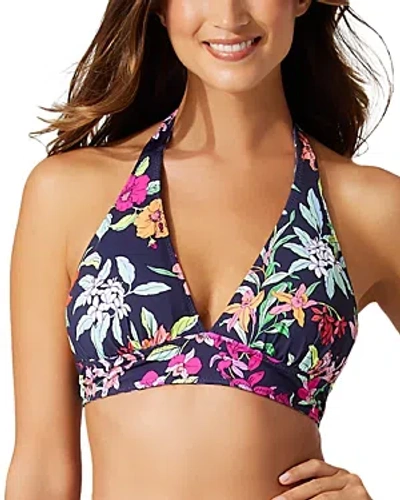 Tommy Bahama Summer Floral Reversible Halter Bikini Top In Mare Navy