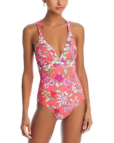 Tommy Bahama Summer Floral Tie Back One Piece Swimsuit In Orange