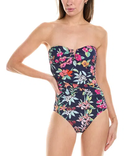 Tommy Bahama Summer Floral V Bandeau One-piece In Blue