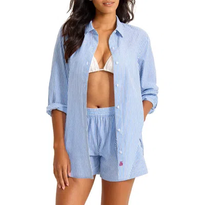 Tommy Bahama Sun, Sea, Spritz Embroidered Stripe Cover-up Shirt In Blue