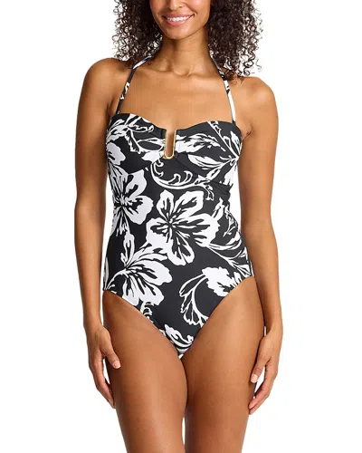 Tommy Bahama Sunset Blooms Bandeau One Piece Swimsuit In Black