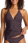 Tommy Bahama Sunset Blooms Reversible Halter Upf 50+ Tankini Top In Brown