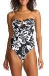 Tommy Bahama Sunset Blooms Underwire Upf 50+ One-piece Swimsuit In Black