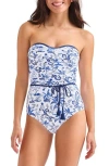 Tommy Bahama Terrazzo Tile Bandeau One-piece Swimsuit In Mountain Bluebell
