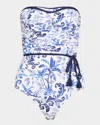 Tommy Bahama Terrazzo Tile Bandeau One-piece Swimsuit In Mountain Bluebell