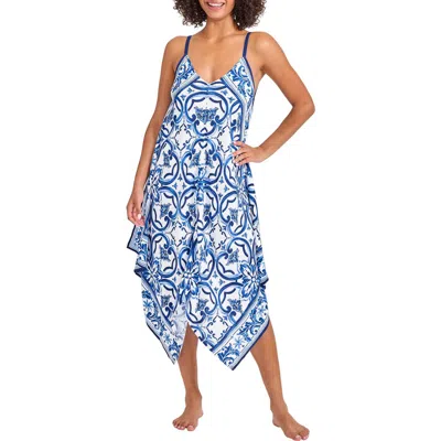 Tommy Bahama Terrazzo Tile Handkerchief Hem Cover-up Dress In Palace Blue