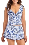 Tommy Bahama Women's Printed Ruffle V-neck Tankini In Mountain Bluebell