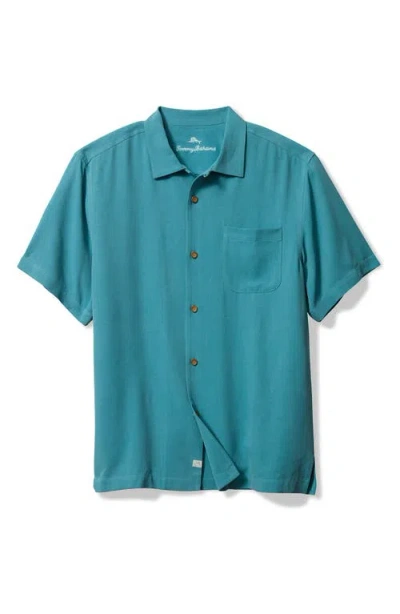 Tommy Bahama Tommy Grand Prix Embroidered Graphic Silk Camp Shirt In Dk Canal Blue