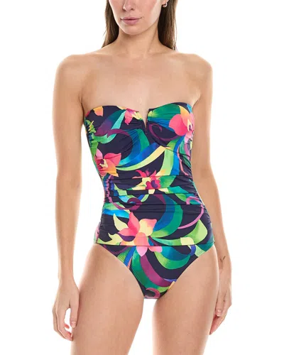 Tommy Bahama Tropical Blooms V-front Bandeau One-piece In Blue