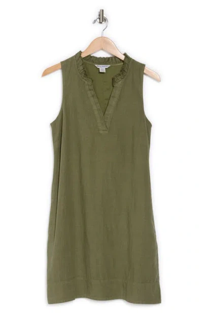Tommy Bahama Two Palms Double Ruffle Linen Dress In Dark Fern