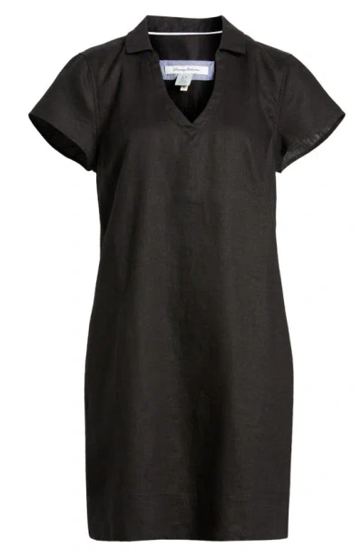 Tommy Bahama Two Palms Short Sleeve Linen Dress In Black
