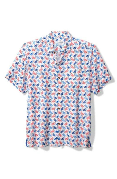 Tommy Bahama Veracruz Cay Flamingo Mingle Short Sleeve Button-up Shirt In White