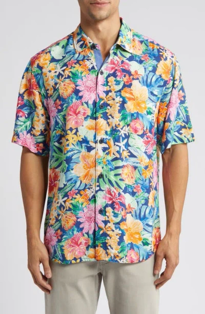Tommy Bahama Veracruz Cay Floral Short Sleeve Button-up Shirt In Amber Glow