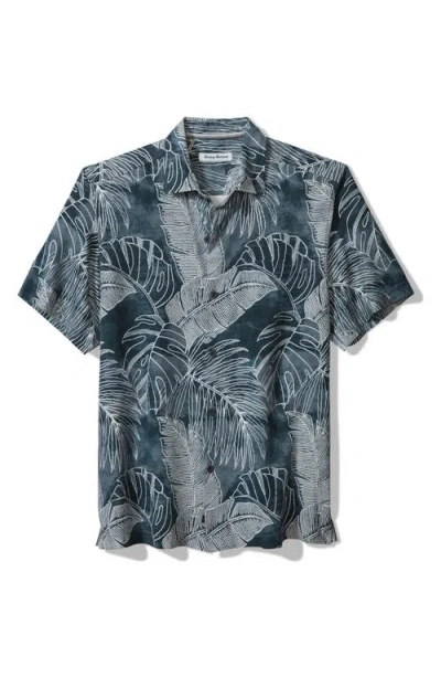 Tommy Bahama Vine Lines Short Sleeve Silk Button-up Shirt In Black