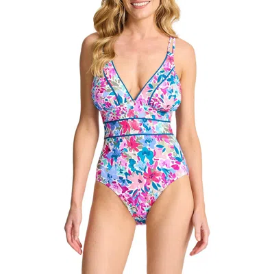 Tommy Bahama Watercolor Floral Print One-piece Swimsuit In Multi