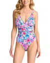 Tommy Bahama Watercolor Floral V Neck One Piece Swimsuit In Blue
